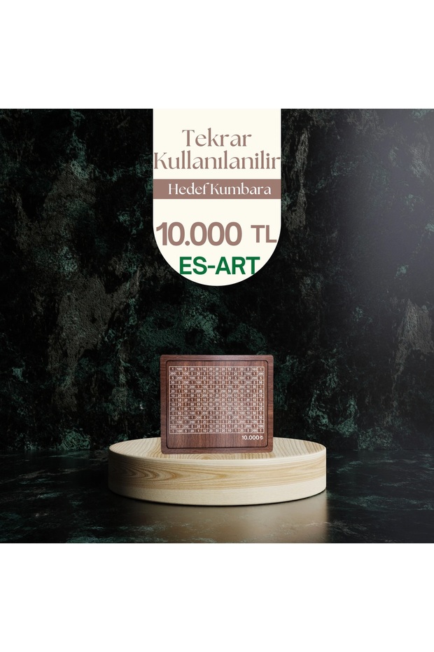 Tekrar Kullanılabilir Hedef Kumbara - Ahşap Kumbara - 10.000TL - ES-ART - 3