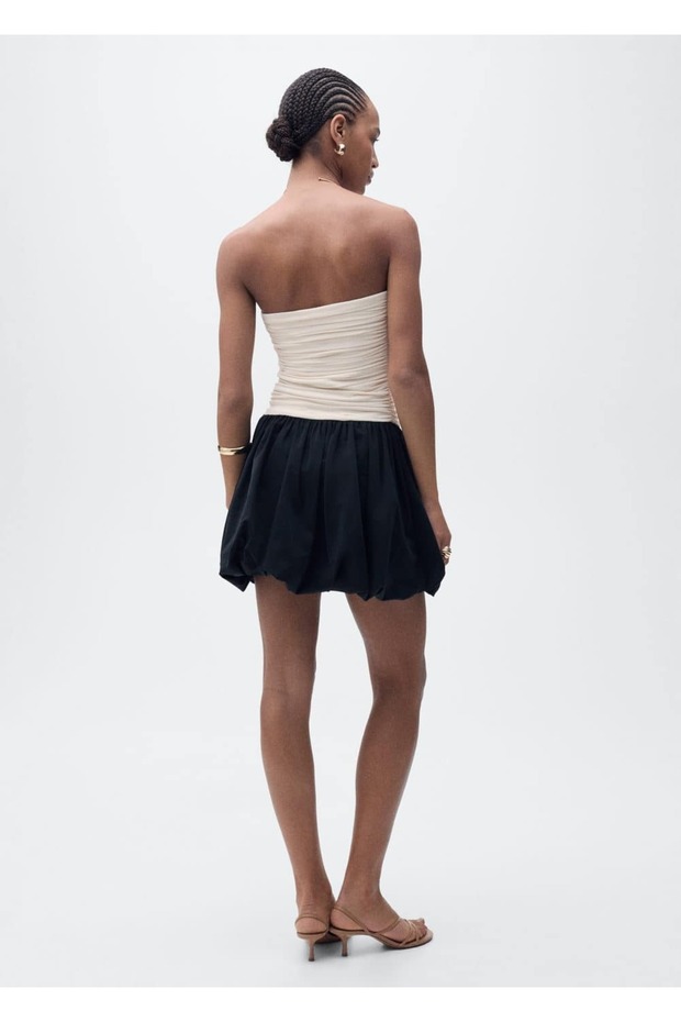 Balon etekli drape elbise - 4