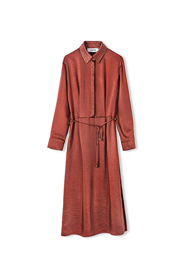 Gömlek yaka midi elbise - 3