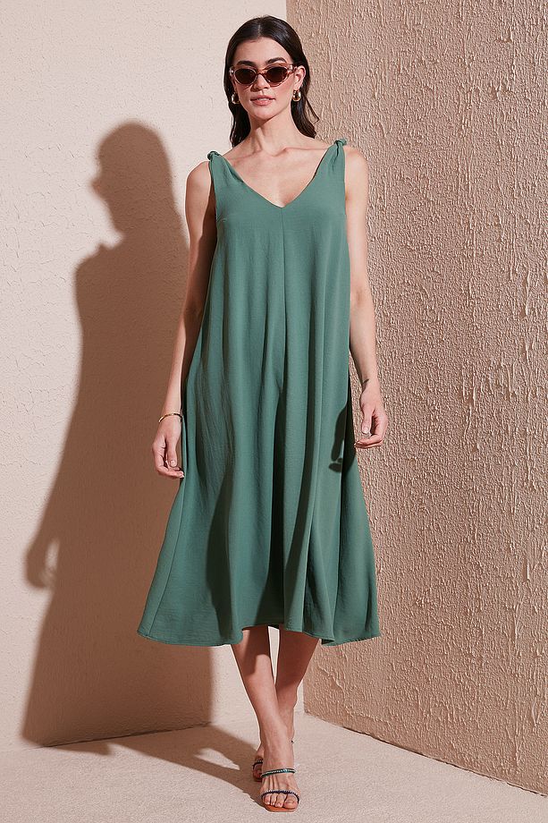 Oversize Fit V Yaka Midi Boy Basic Elbise ELBİSE 6788688 - 1