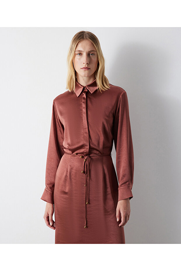 Gömlek yaka midi elbise - 2