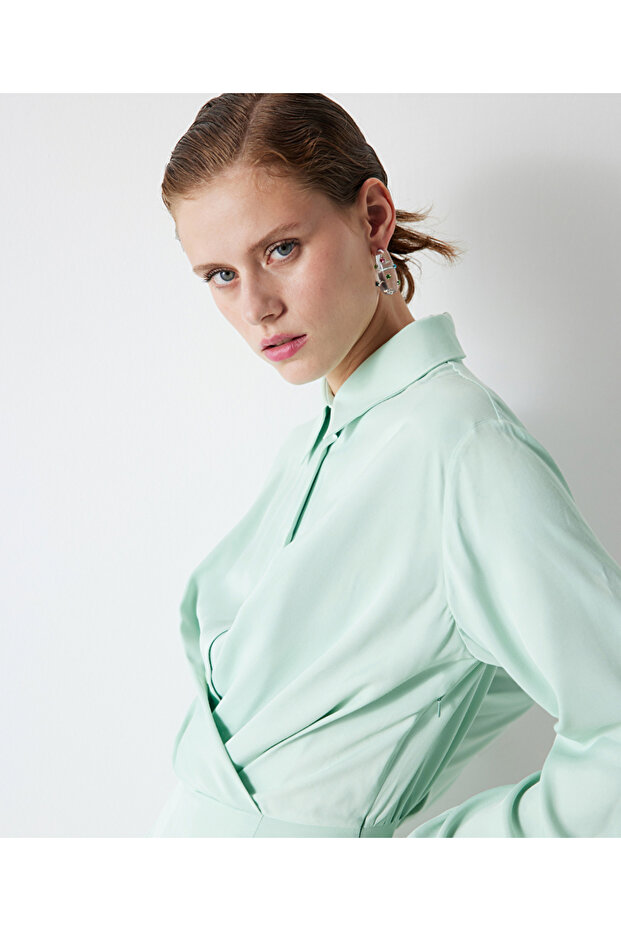 Drapeli saten elbise - 6