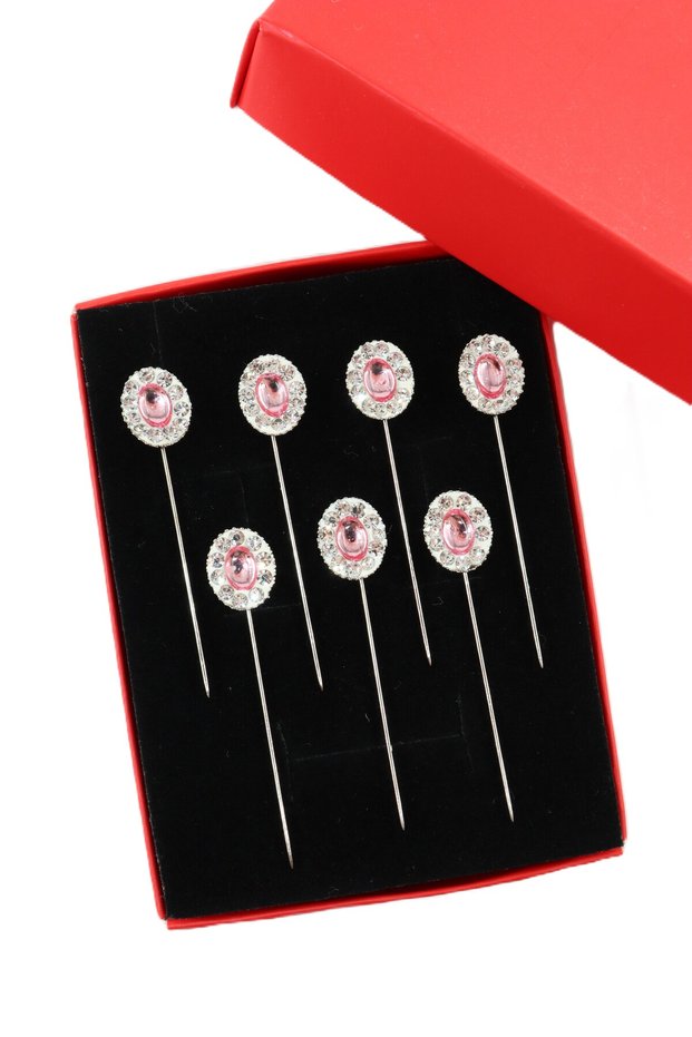 8 Piece Pink Crystal Stone Needle: Shawl, Turban, Headscarf