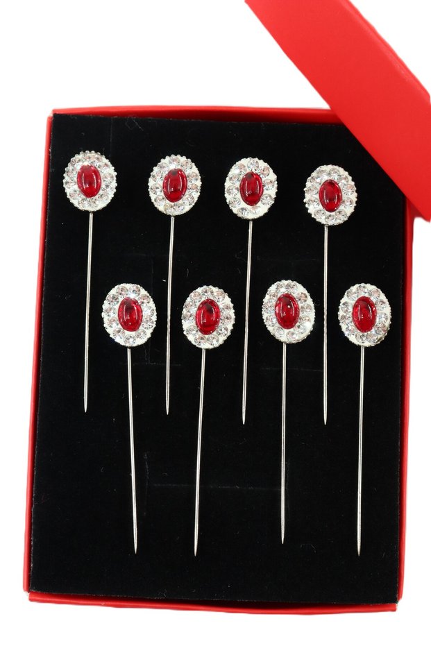 8-Pack of Burgundy Ruby Stone Scarf Pins. The Pin of the Shawl. The Turban Pin. The Headscarf Needle. Pin for Scarf and Shawl.