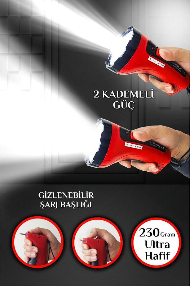 Uzun Menzilli Ultra Güçlü Sarjlı El Feneri Kamp İçin 1 km Görüşlü 10Wt Bekçi Güvenlik Masa Lambası - 4