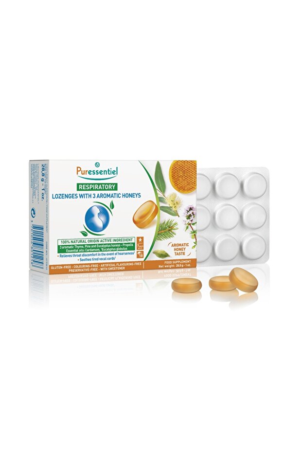 Respiratory Sore Throat Lozenges - Eucalyptus, Cardamom Essential Oils | 18 Lozenges