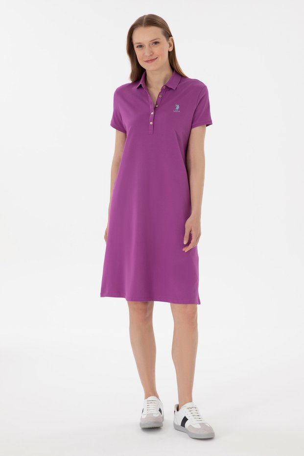 Women's Purple Polo Neck Mini Length Knitted Dress 50280038-Vr038