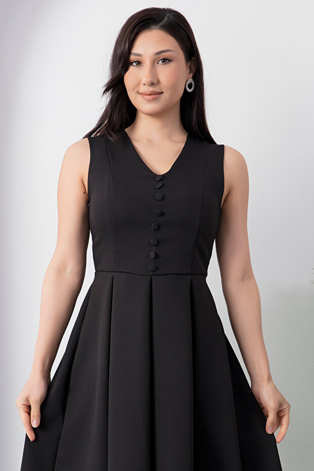 Düğmeli V Yaka Elbise DKS1201 - 2