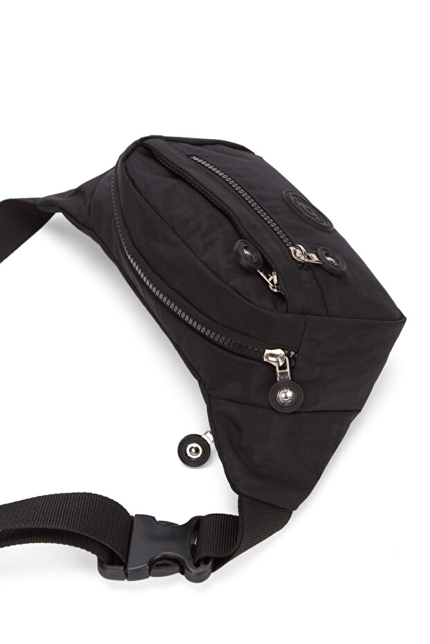 LOOP DESIGN Siyah Unisex Krinkıl Kumaş Bel Ve Çapraz Omuz Çantası & Freebag