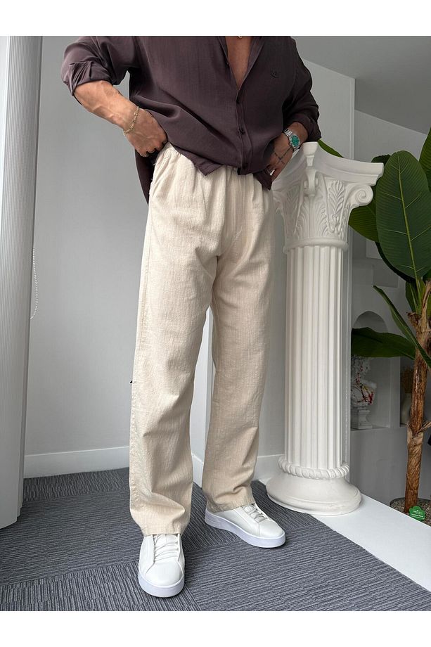 GG Nakışlı Linen Keten Pantolon - 3
