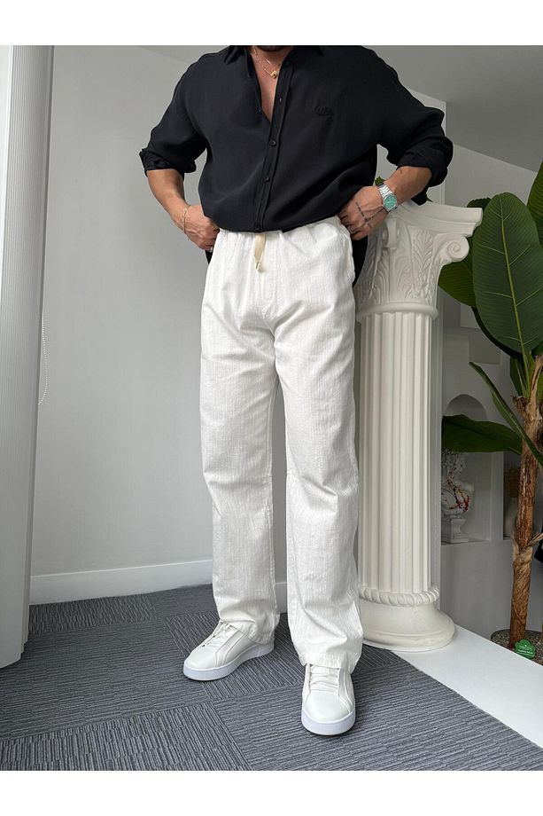 GG Nakışlı Linen Keten Pantolon - 2