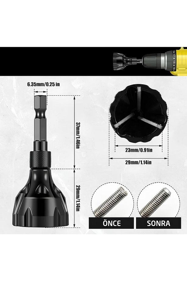 Çapak Alma Raspa Raspası Aparatı 3-20 mm Saplı Pah Giderici 1/4 Bits Uçlu Matkap Uyumlu  1 Adet - 2