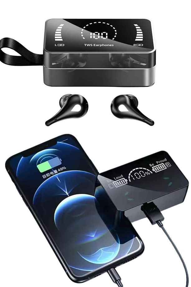 TWS Bluetooth Kulaklık Kablosuz Uzun Pil Ömrü Dijital Göstergeli Powerbank - 4
