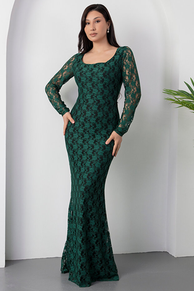 Kare Yaka Dantel Balık Elbise AP-3005 - 6