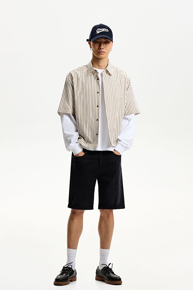 Kıvrık paçalı denim bermuda - 1