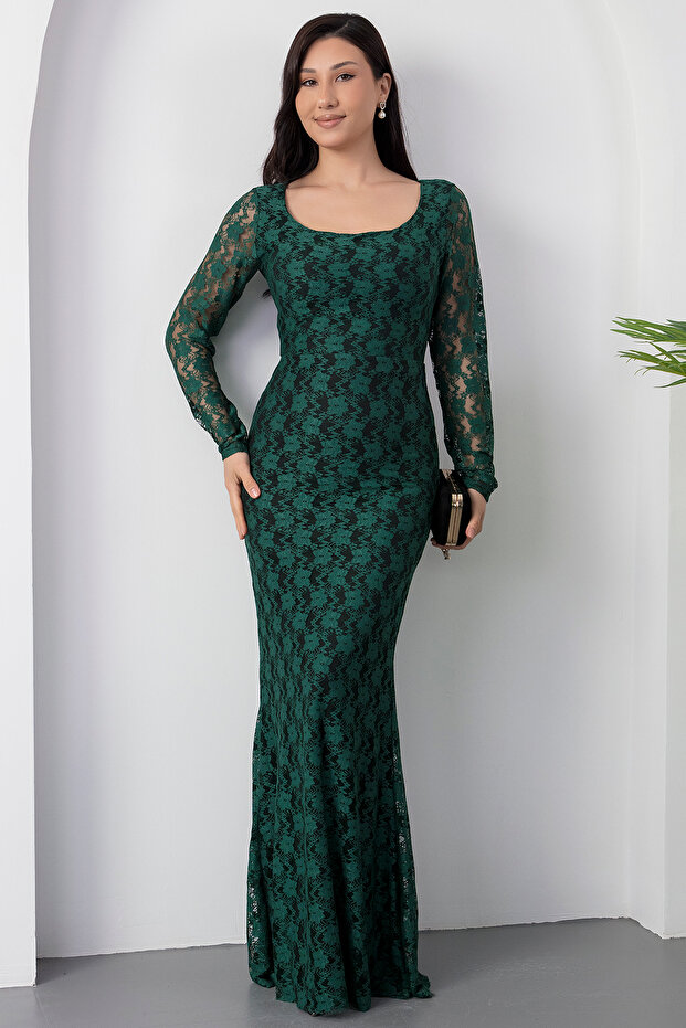 Kare Yaka Dantel Balık Elbise AP-3005 - 4