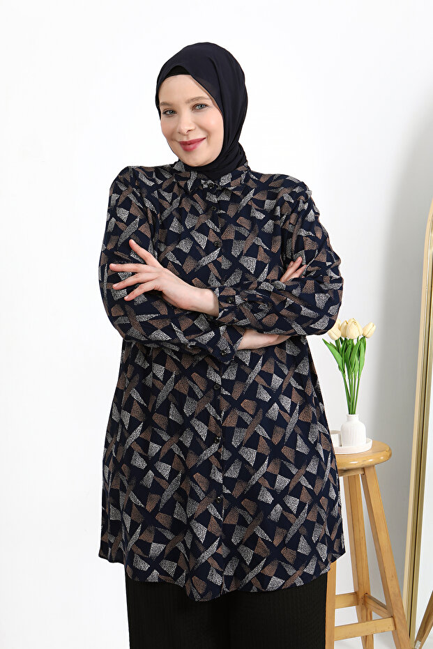 Plus Size Buttoned Viscose Fabric Relax Cut Tunic