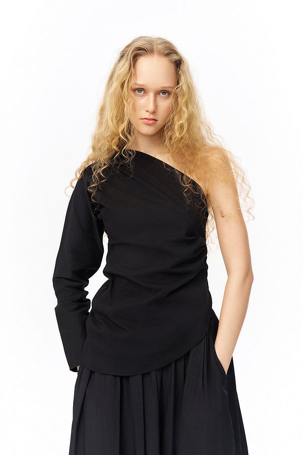 Drape Detaylı Tek Omuz Bluz Siyah - 3