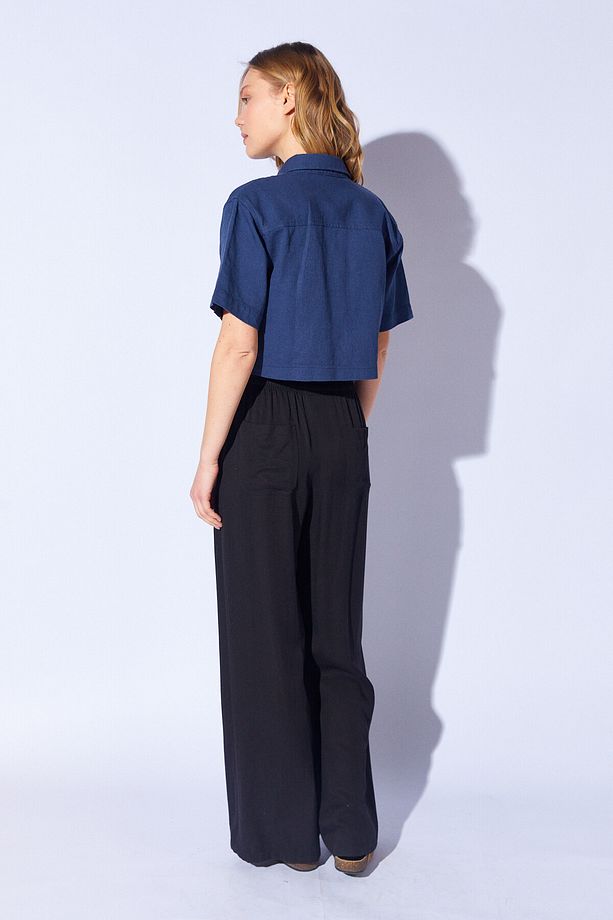 İndigo Crop Gabardin Ön Cep Detaylı Gömlek | MKW167568-01 - 7