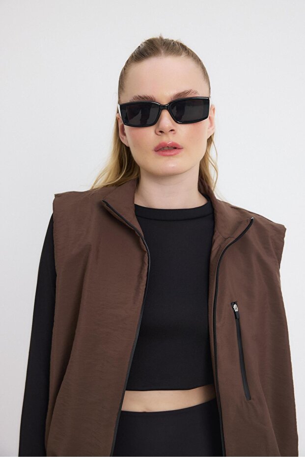 4523A Yan Cepli Sıfır Kol Yelek Kahve - 6