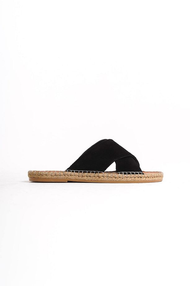 Summer Erkek Hakiki Deri Süet Çapraz Bantlı Jüt Taban Siyah Espadril Terlik -mssr5959-s - 3