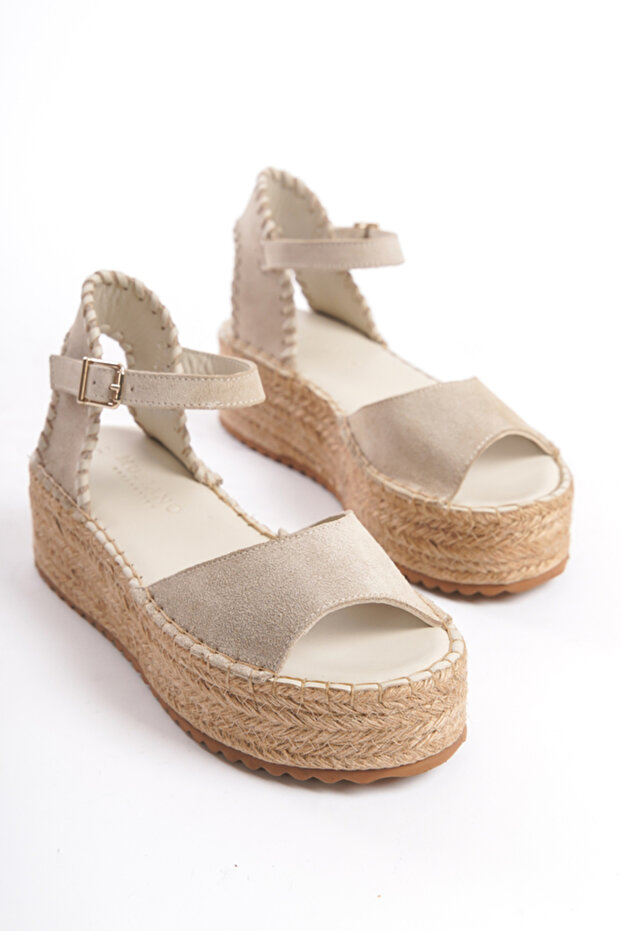 Women's Suede Platform Espadrille Beige -Mcrgn290-Bj
