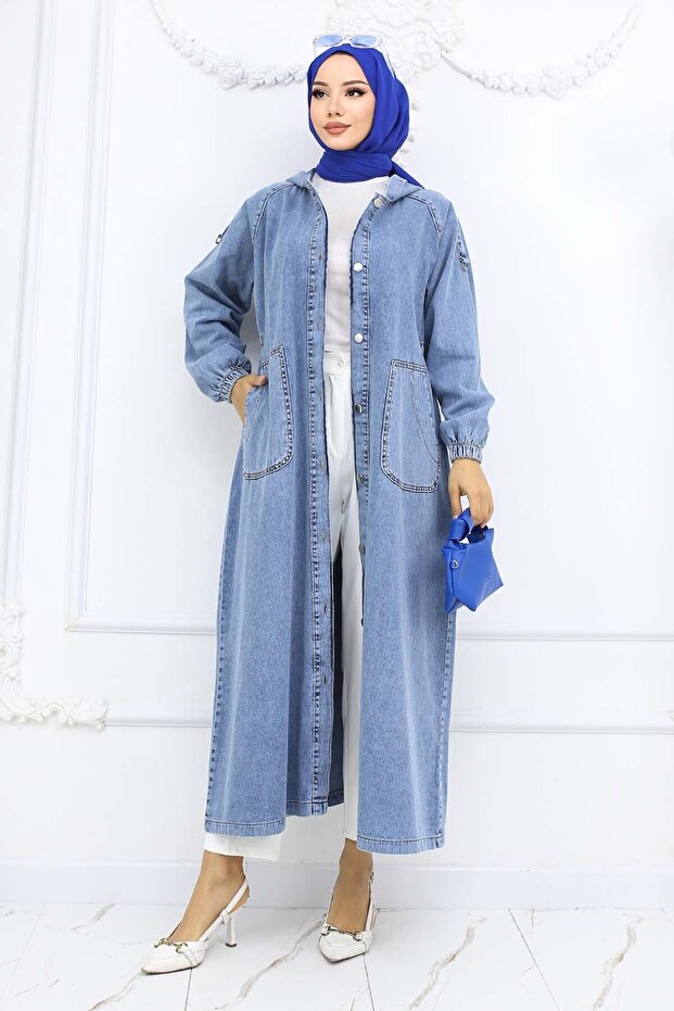Hooded Denim Cap Blue 1352