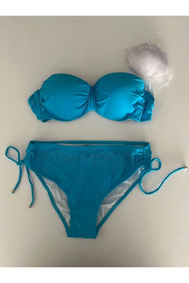 Kadın Mavi Taş İşlemeli Astarlı Bikini Takım HZL25S-LC3361 - 3