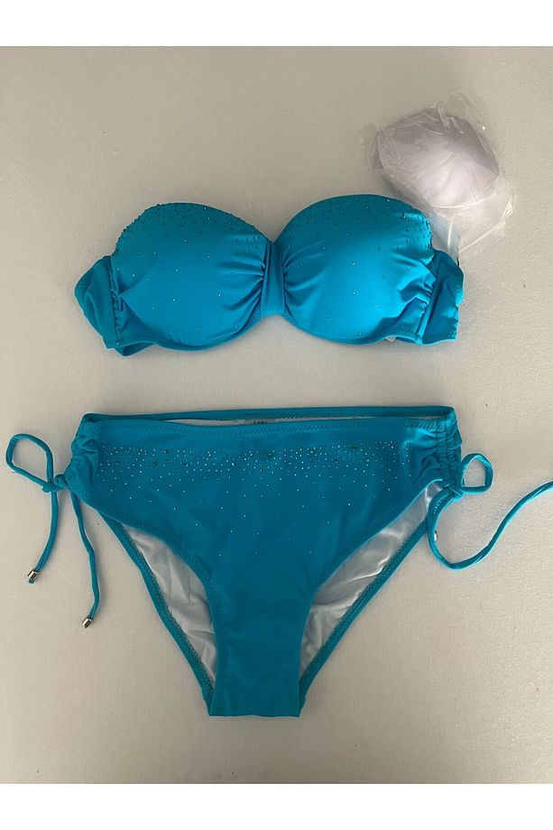 Kadın Mavi Taş İşlemeli Astarlı Bikini Takım HZL25S-LC3361 - 4