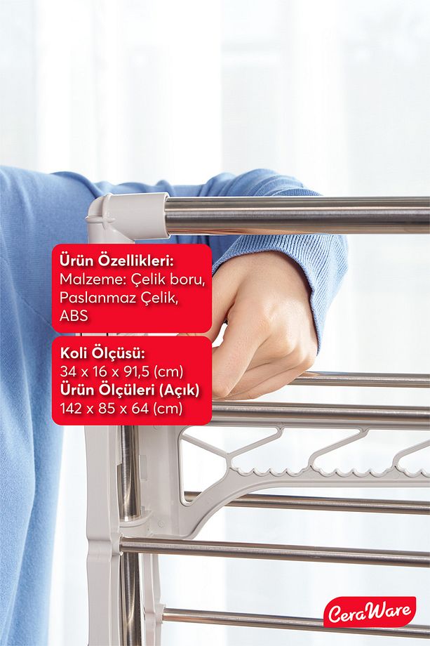 3 Katlı Çamaşırlık Tekerlekli Lüks Çamaşır Kurutma Askılığı - 9