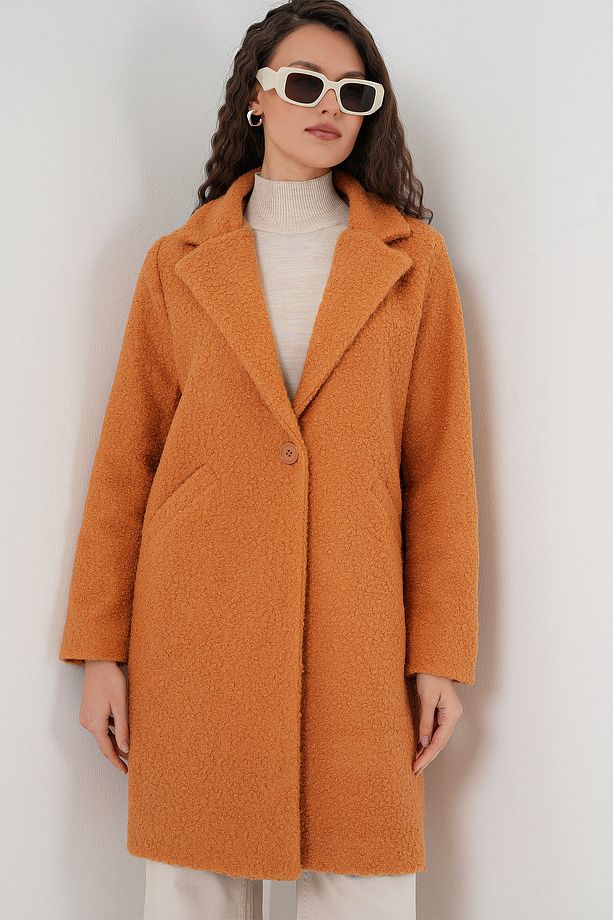 9082 Oversize Kaşe Kaban - Hardal - 5