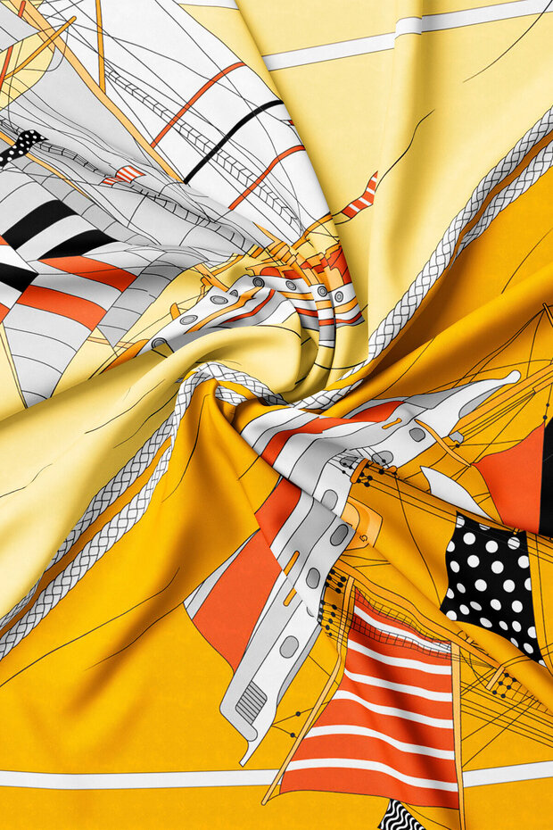 وشاح من نسيج التويل منقوش باللون الأصفر - 2