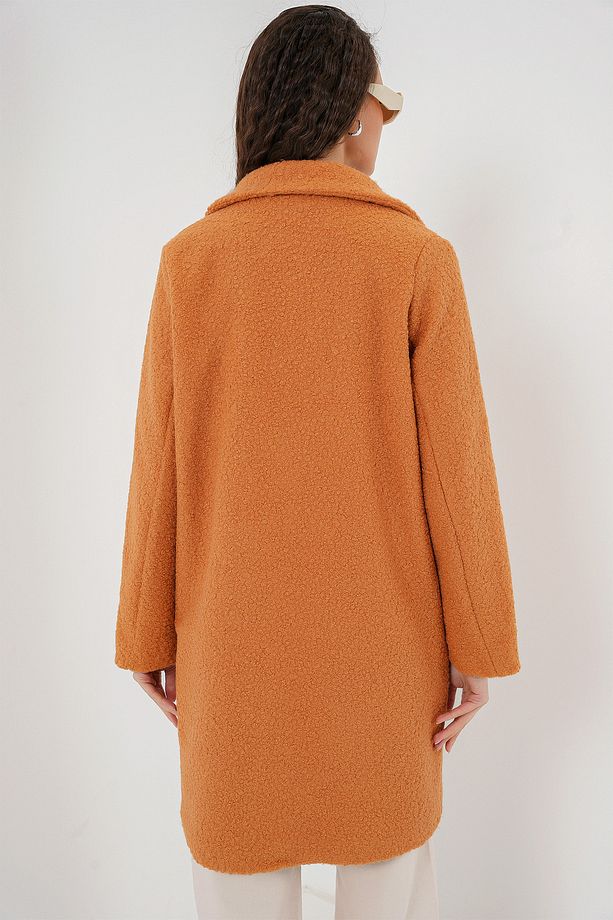 9082 Oversize Kaşe Kaban - Hardal - 7