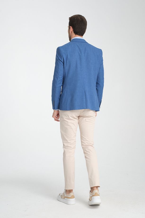 Nipoyee Erkek Koyu Mavi Battal Büyük Beden Astarlı Düğmeli Basic Spor Blazer Ceket - 7