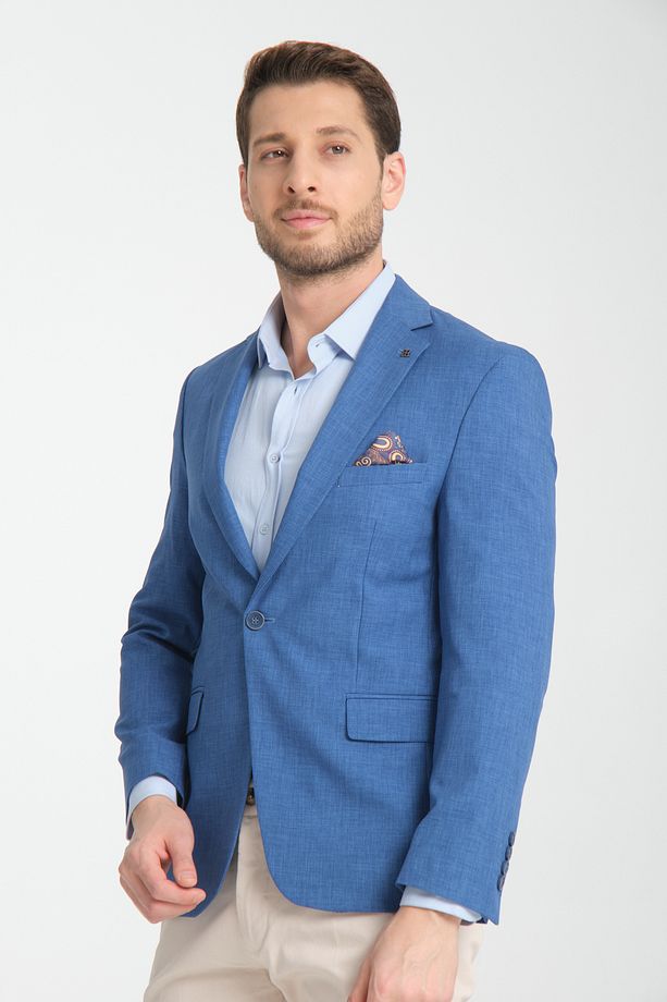 Nipoyee Erkek Koyu Mavi Battal Büyük Beden Astarlı Düğmeli Basic Spor Blazer Ceket - 4