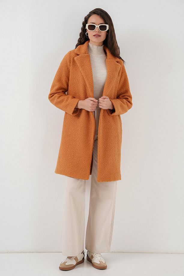 9082 Oversize Kaşe Kaban - Hardal - 3