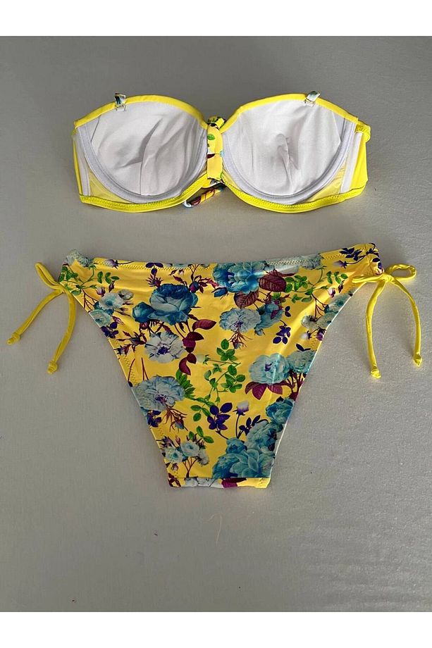 Kadın Sarı Taş İşlemeli Astarlı Bikini Takım HZL25S-LC208 - 4