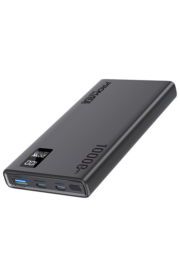 10000mAh Promate Power Bank 20W USB-C Input/Output Port, USB-C Ports, LCD Screen, Bolt-10PD Black