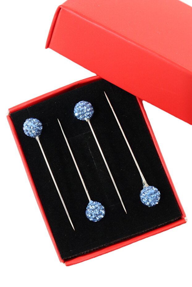 Blue Stone Scarf and Shawl Pin, Rifle and Tuban Pin, Head Scarf Pin