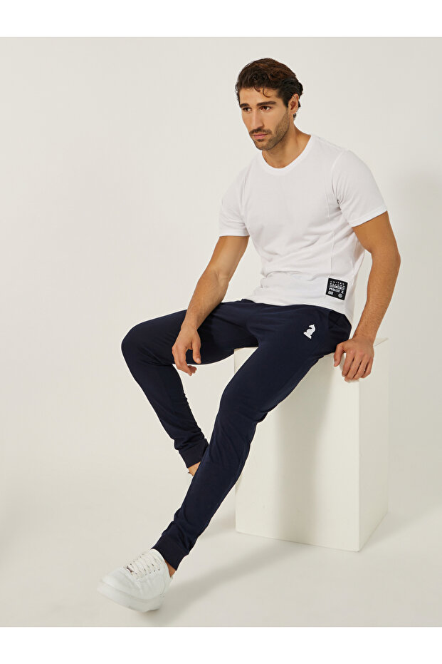 Embroidered Ribbed Cuff Joggers with Drawstring
