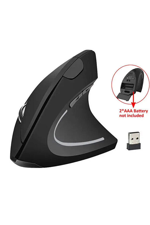 ماوس لاسلكي عمودي مريح أسود 2.4 جيجاهرتز فأرة ألعاب USB لليد اليمنى للكمبيوتر الشخصي