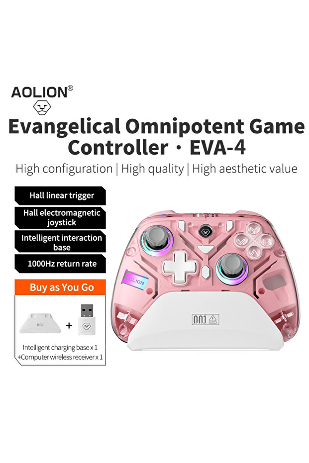 Pink Aolion K10 For Switch 2 Gaming Controller With Charging Dock RGB Wireless Gamepad Hall Joystick - 1