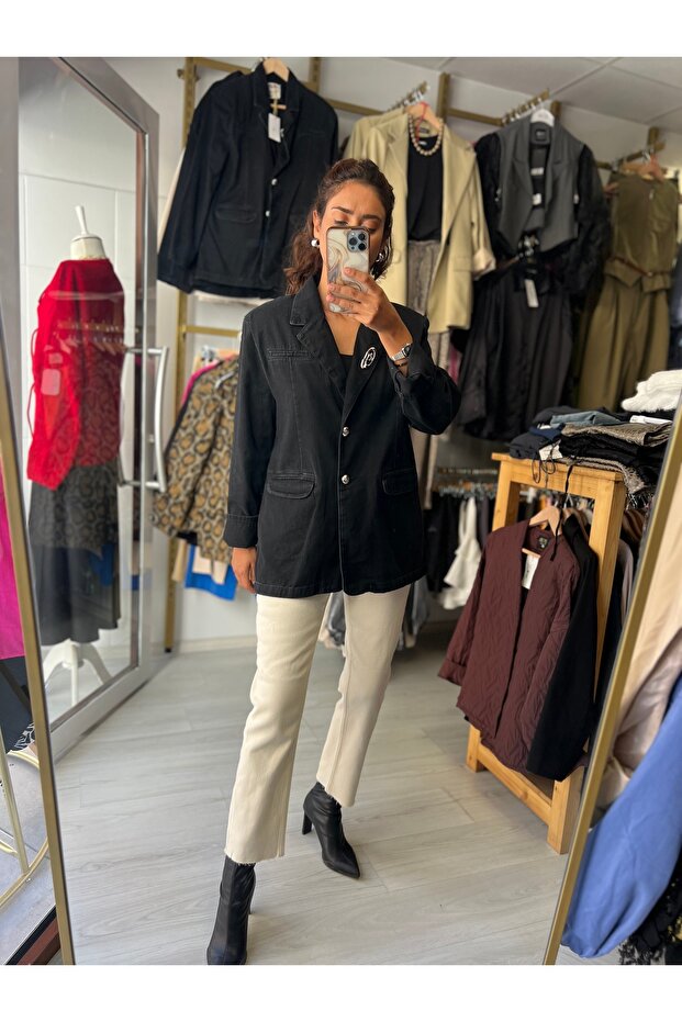 Denim blazer ceket - 3