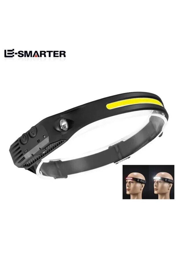 مصباح أمامي W689-1 أبيض وأحمر مزود بمستشعر LED مع بطارية مدمجة ومصباح أمامي قابل لإعادة الشحن عبر USB