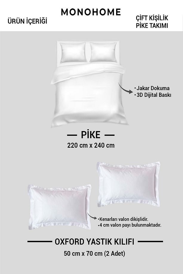 Pike Takımı Pamuklu Çift Kişilik Jakar Dokuma Yatak Örtüsü Baroque Design - 6