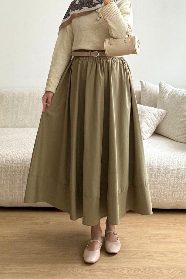 SOFT YEŞİL POPLİN KLOŞ ETEK - 1