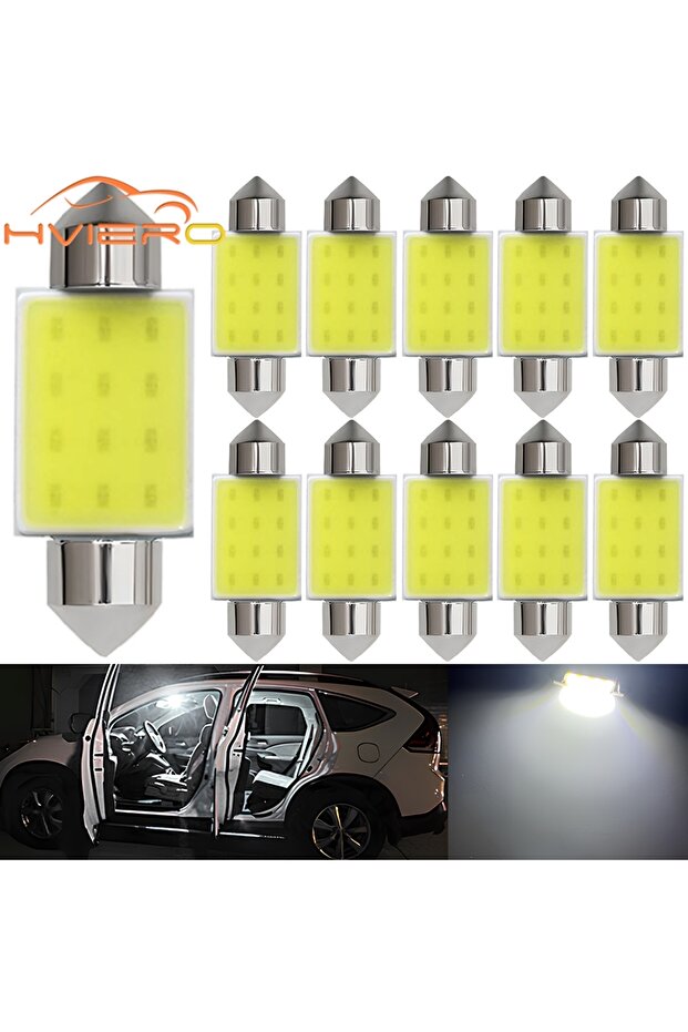 31mm 10Pcs White COB 12smd C5W C10w Car LED 12V Door Bulbs Dome Festoon Reading Tail Lamp License Pl