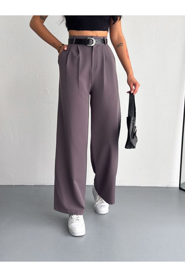 DOUBLE KUMAŞ PANTOLON KEMERLİ VE ÖN PİLELİ / BAGGY PANTOLON DOUBLE - 5