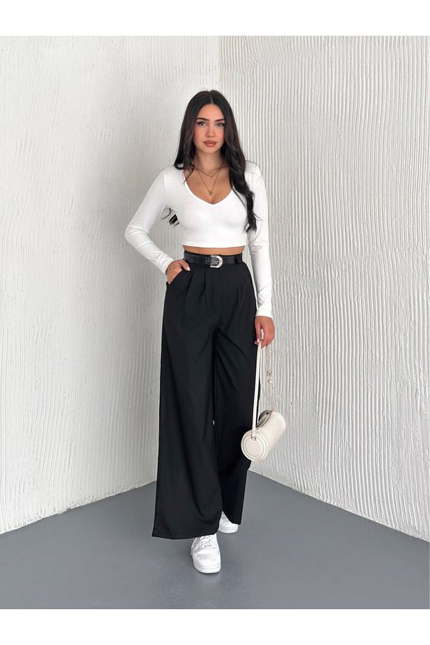 Kemerli Kadın Kumaş Pantolon / Lima- Kumaş Pantolon Baggy Model - 6