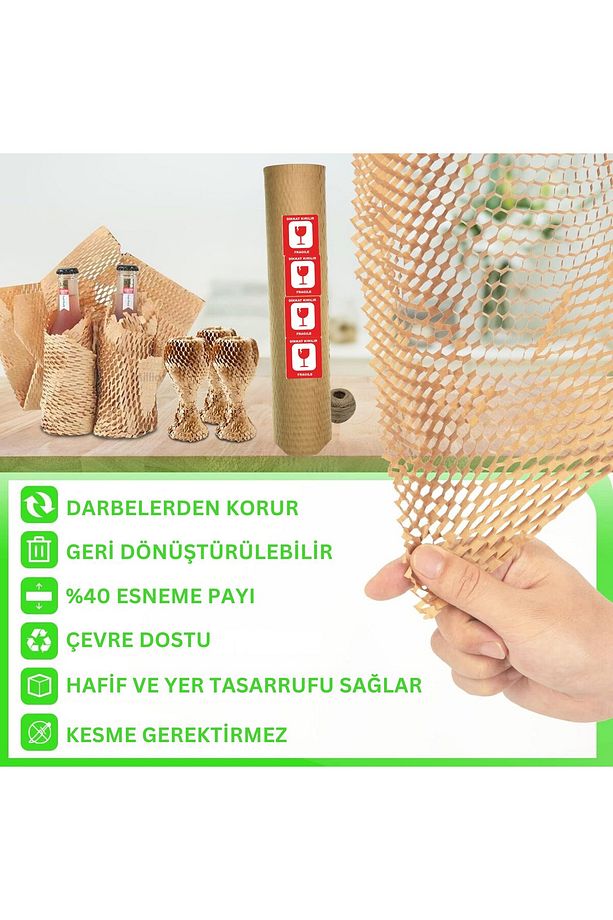 Kraft Petek Ambalaj ve Paketleme Kağıdı (38CMx50M) ve 20 Adet Kırılır Etiketi & 100M Jüt İp Seti - 5